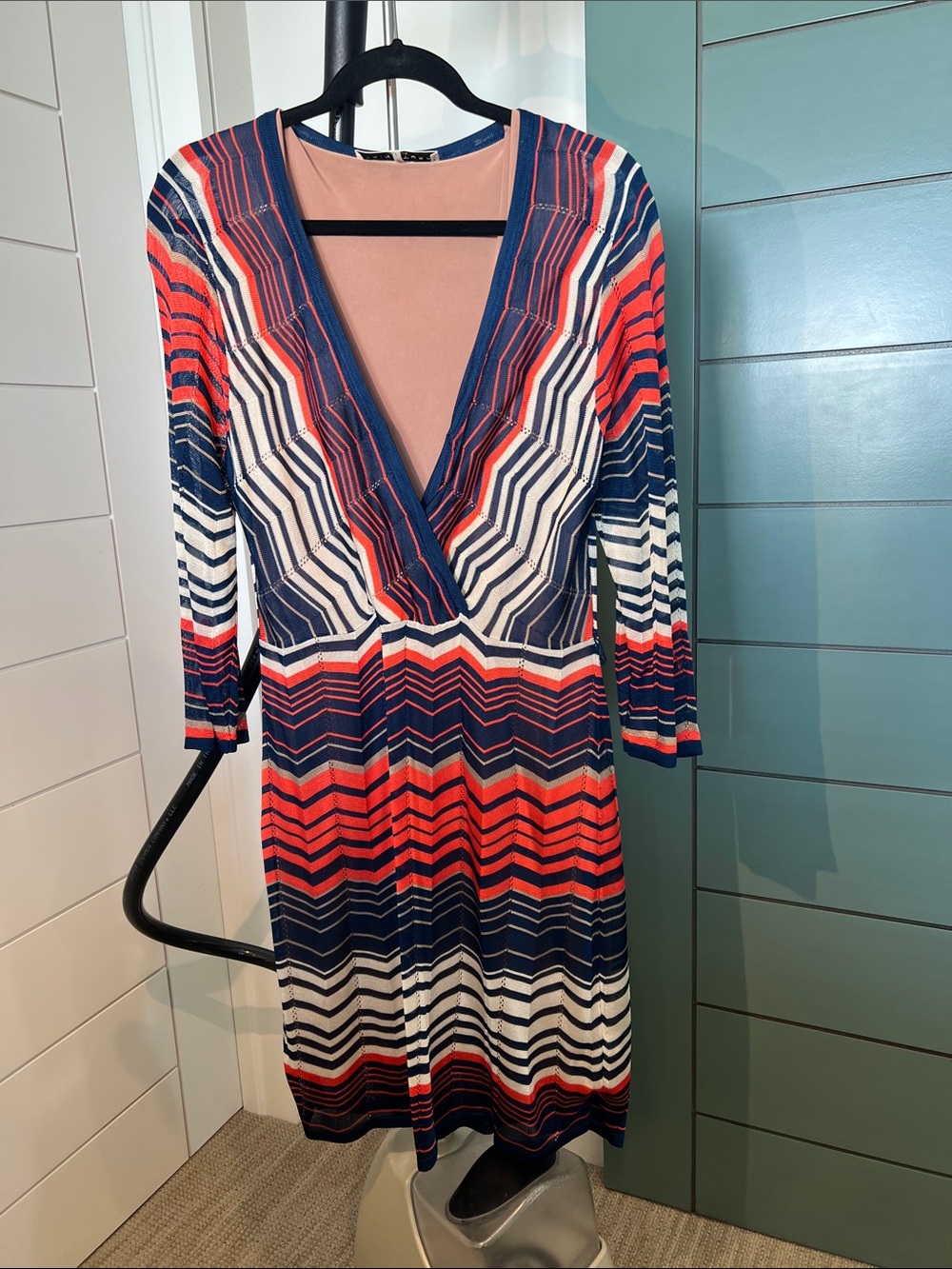 Trina Turk Navy, Red & White Chevron Dress